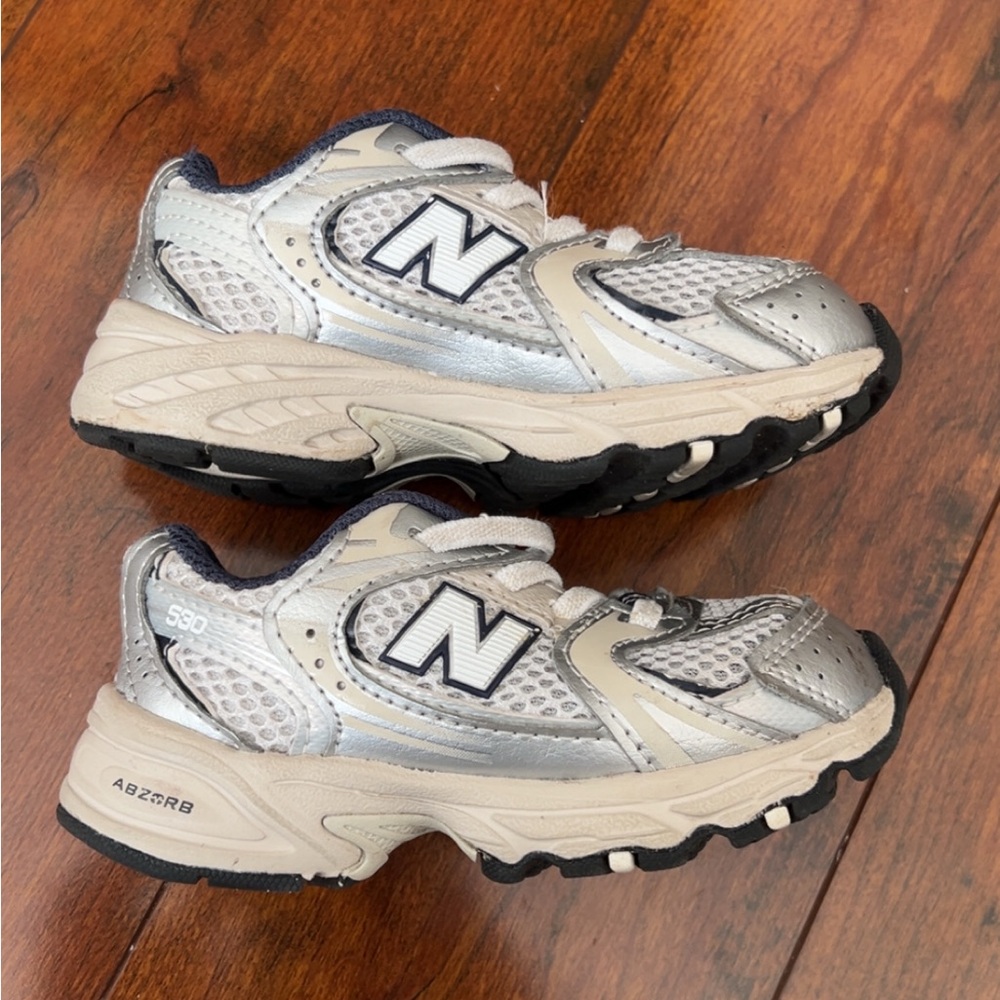 New Balance 530 Toddler Silver and White Sneakers